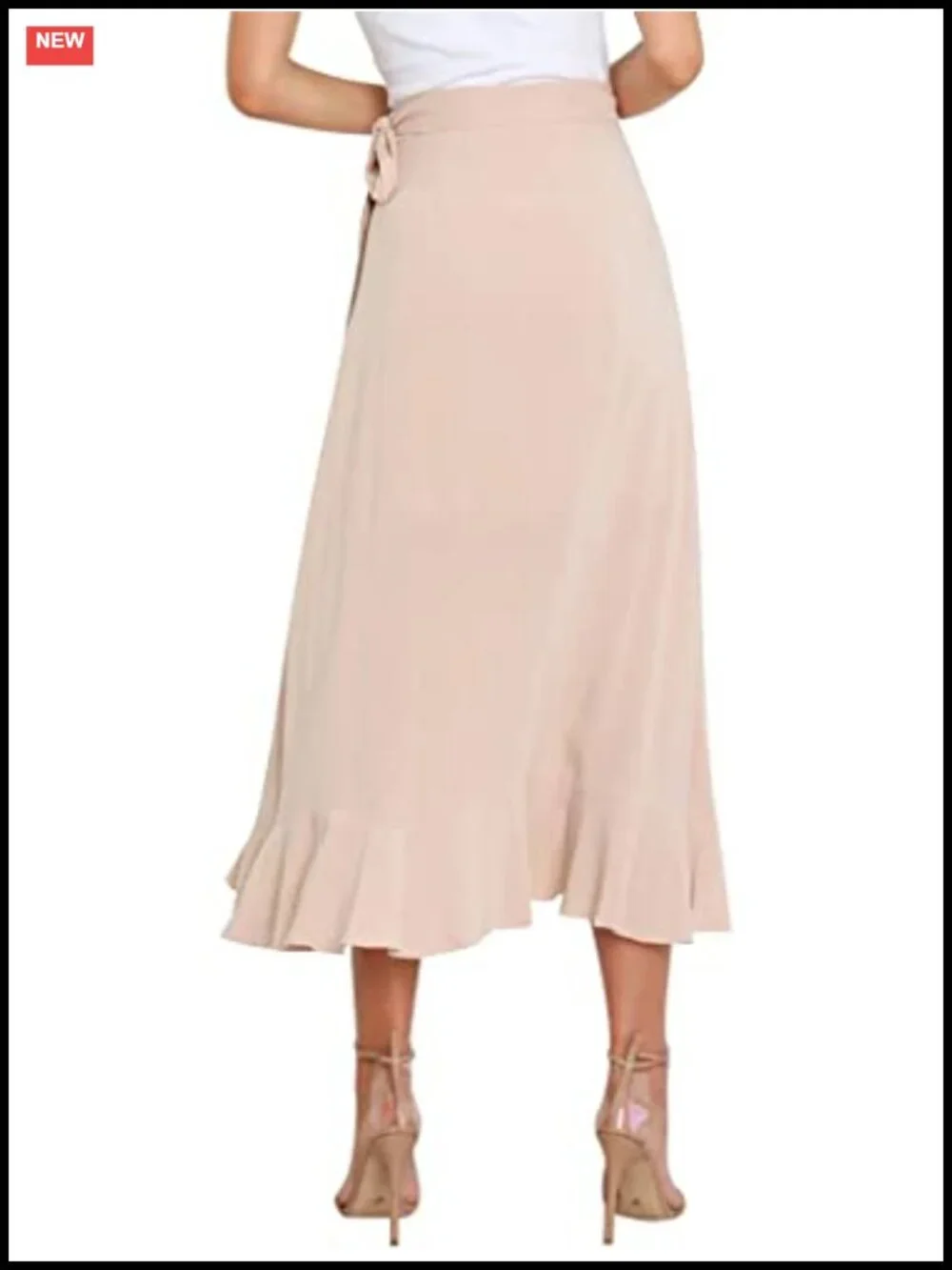 Women's Ruffle Wrap Midi Skirt Boho High Low Asymmetrical Tie Waist Flowy Dance